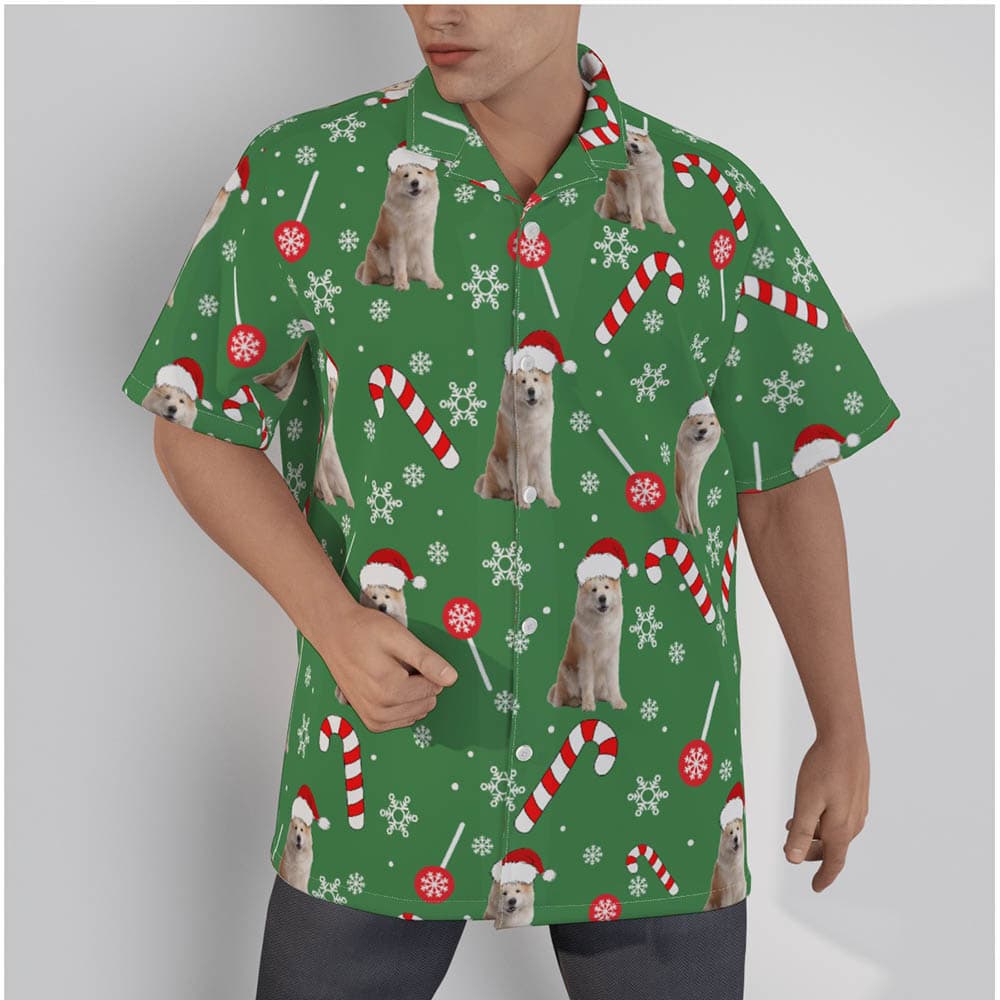Funny Candy Christmas Green Hawaiian Shirt With Custom Dog Face