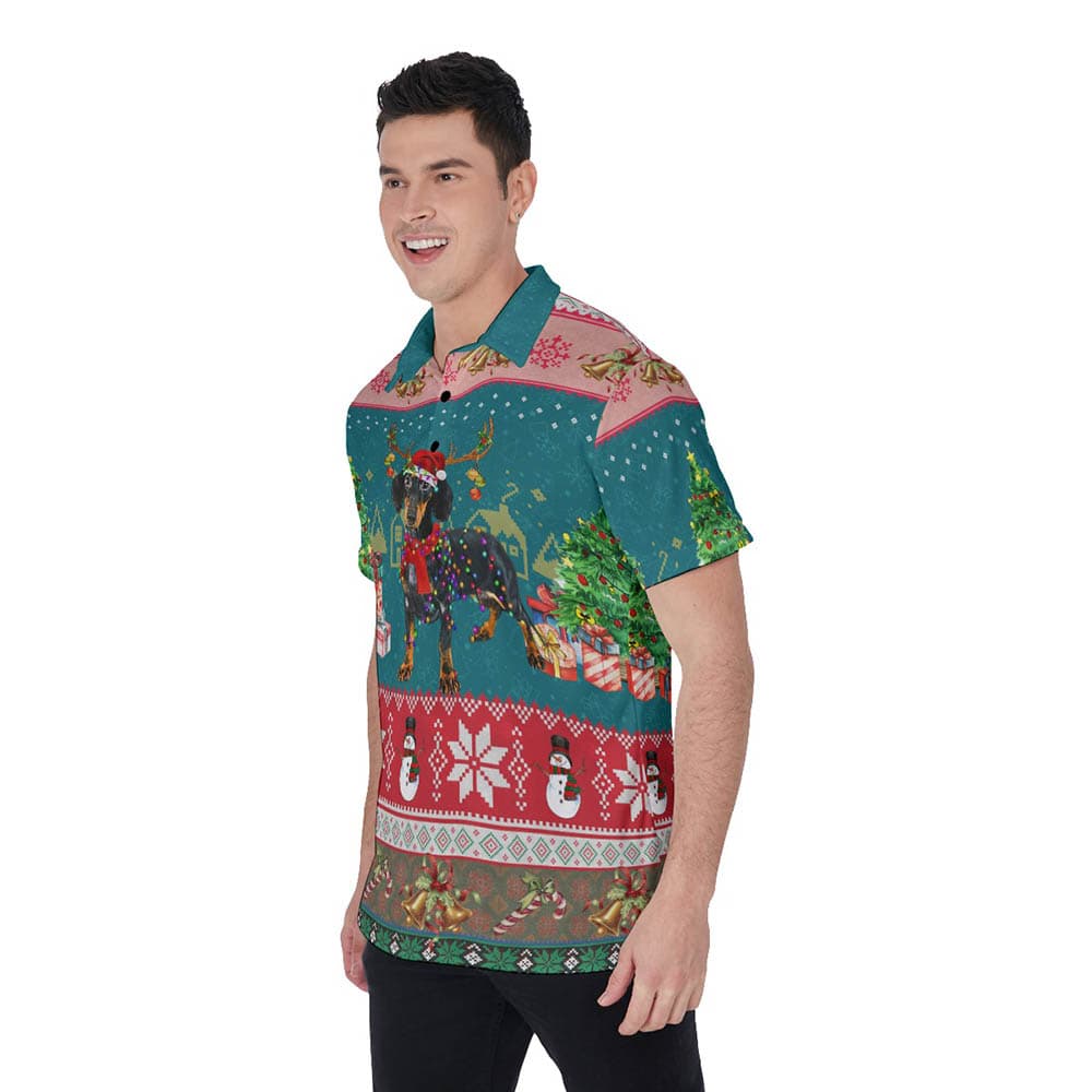 Funny Christmas Dachshund Classic Hawaiian Polo Shirt For Men