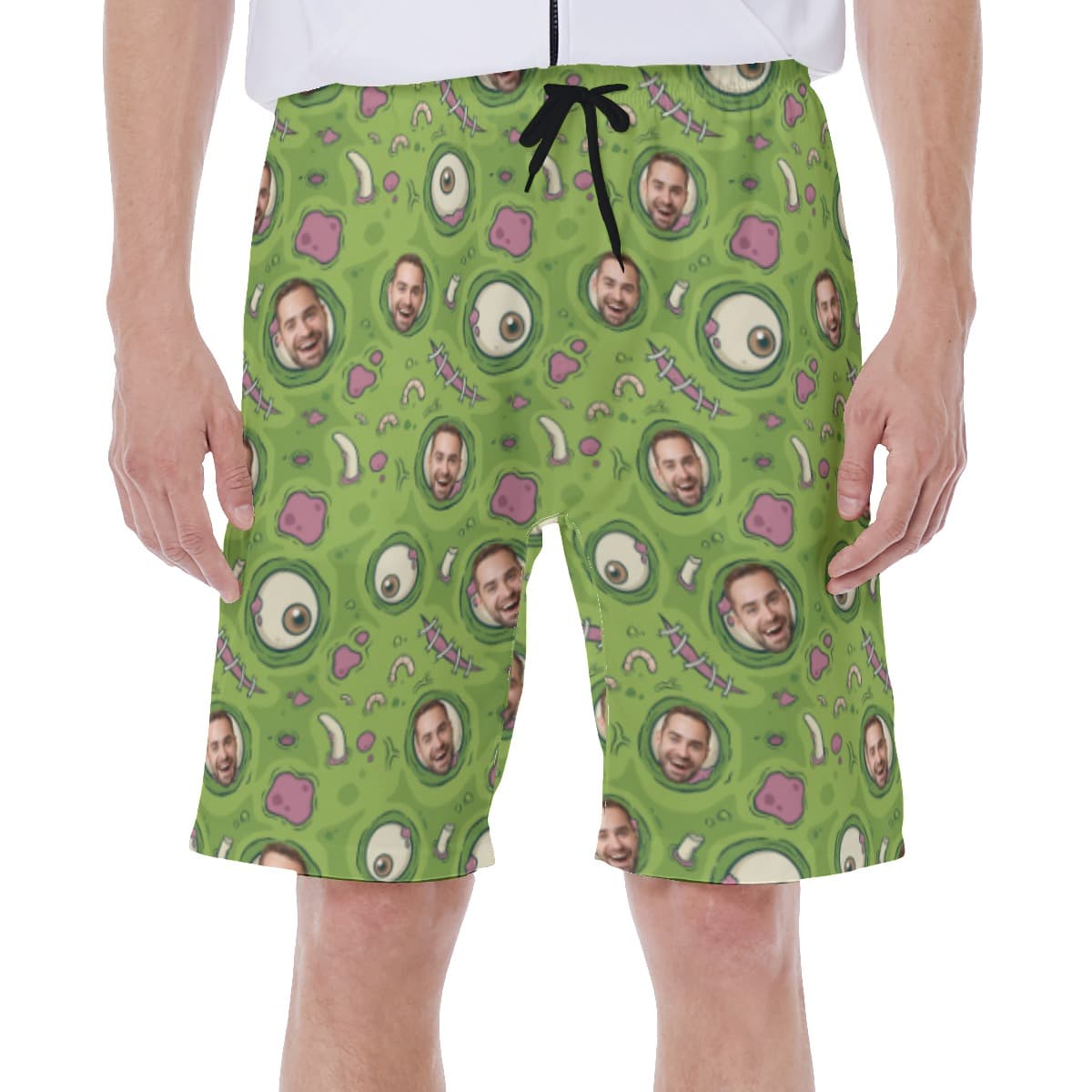 Funny Creepy Zombie Skin Halloween Hawaiian Swim Trunks With Custom Face
