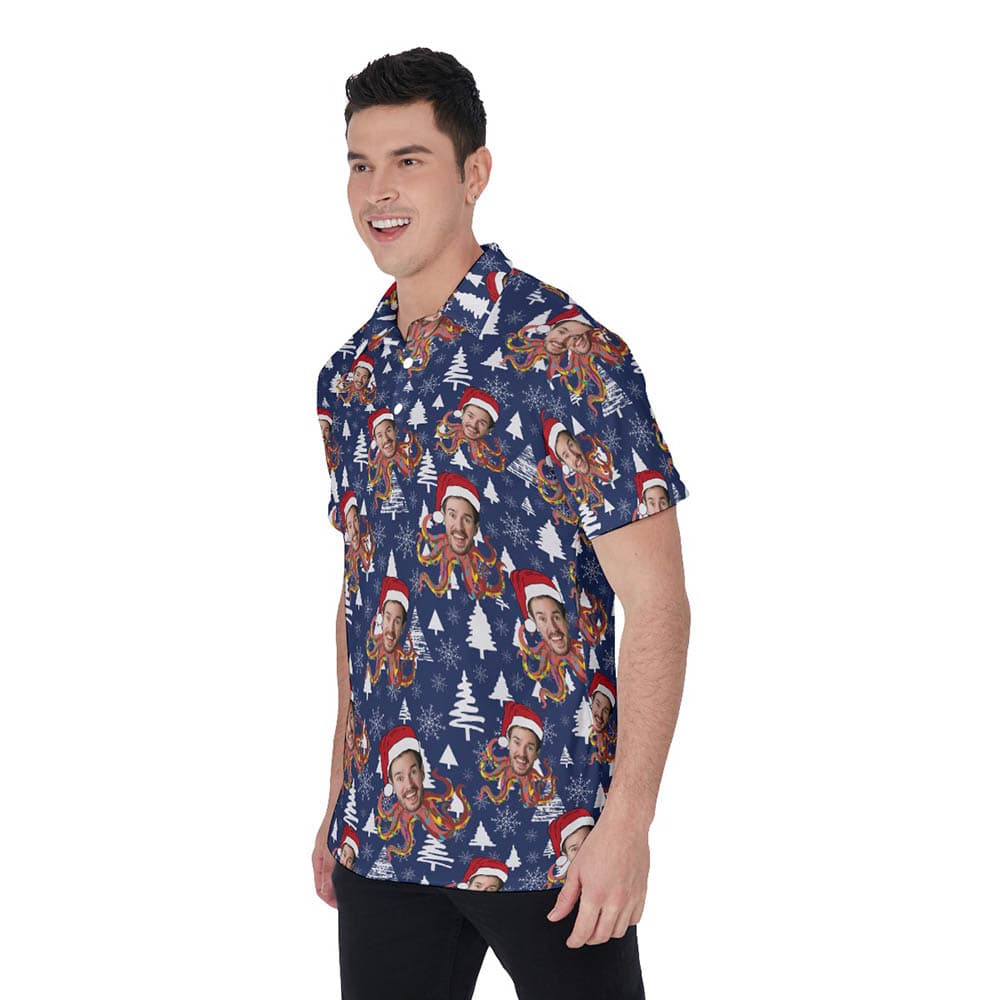 Funny Custom Face Christmas Octopus Hawaiian Polo Shirt