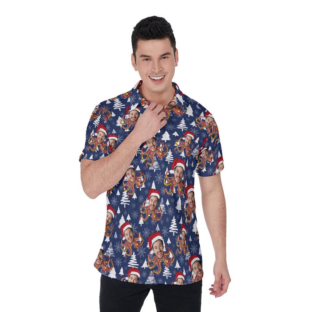 Funny Custom Face Christmas Octopus Hawaiian Polo Shirt
