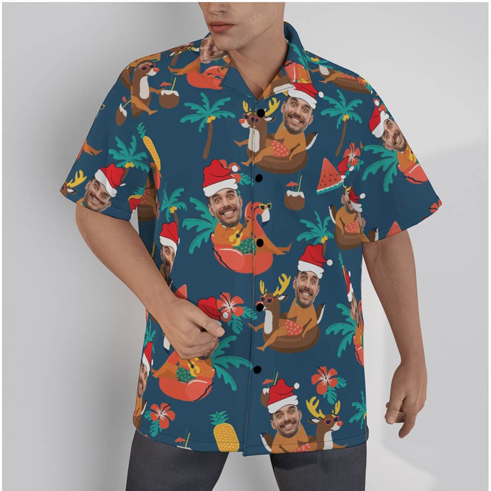 Funny Custom Face Christmas Santa Beach Summer Hawaiian Shirt