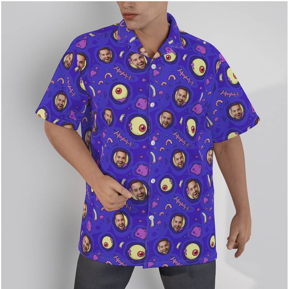 Funny Custom Face Creepy Zombie Halloween Men's Hawaiian Shirt