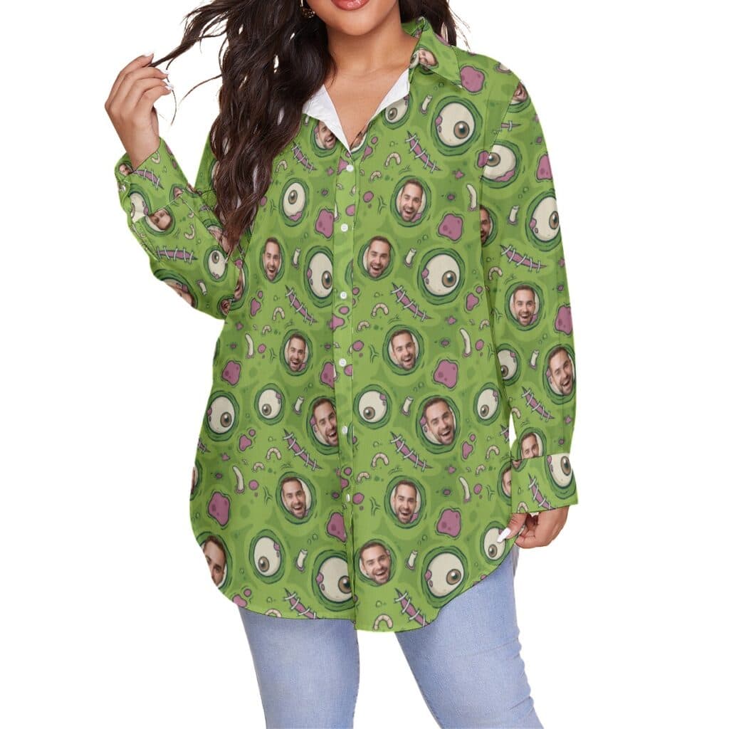 Funny Custom Face Creepy Zombie Skin Hawaiian Plus Size Shirt For Women