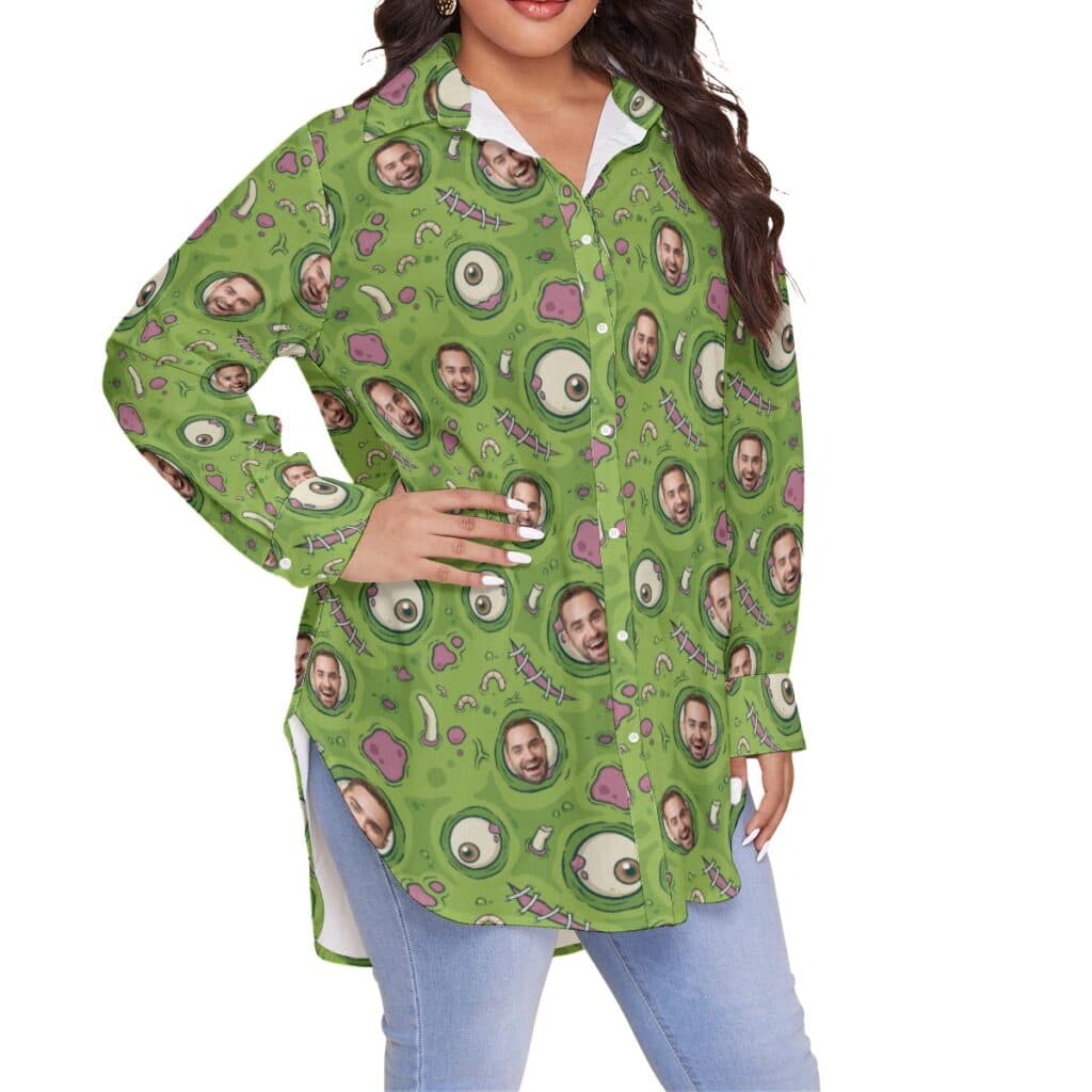 Funny Custom Face Creepy Zombie Skin Hawaiian Plus Size Shirt For Women