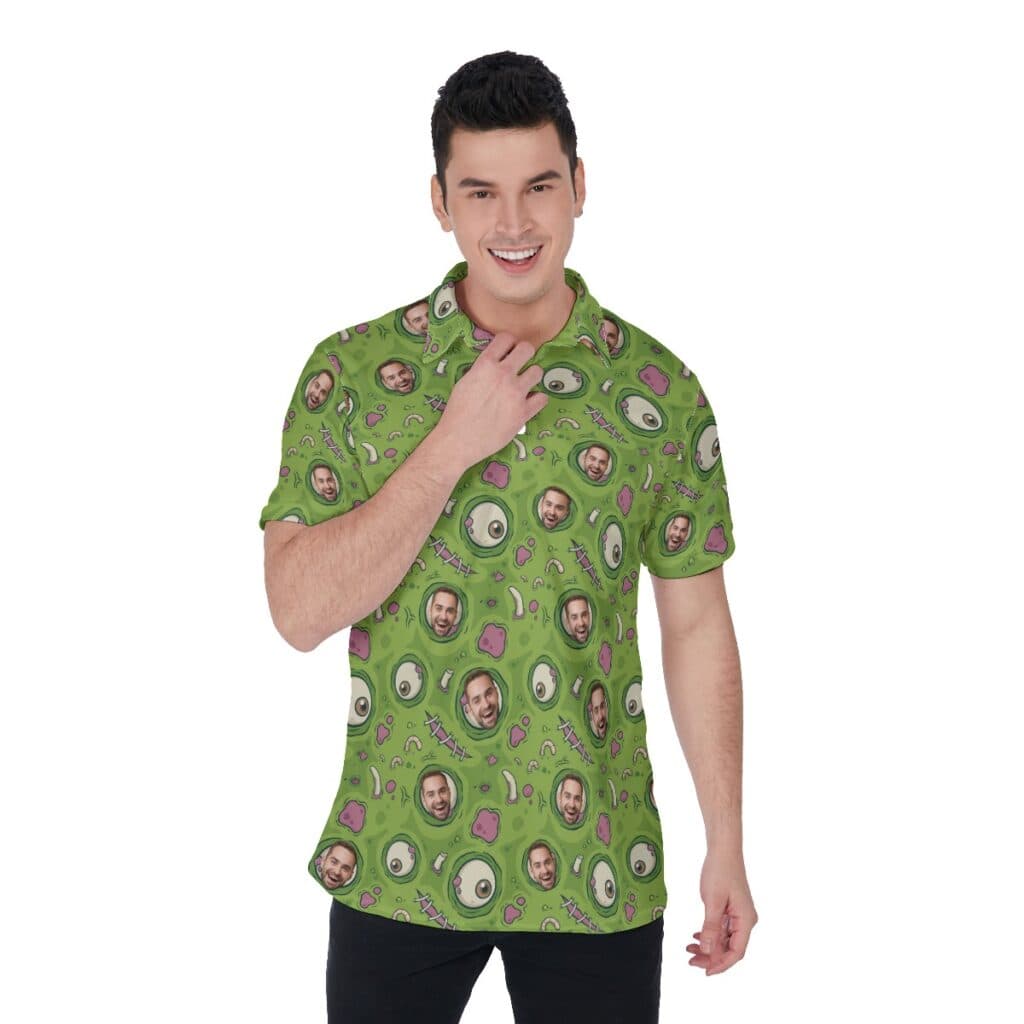 Funny Custom Face Creepy Zombie Skin Hawaiian Polo Shirt