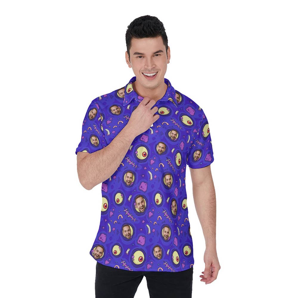 Funny Custom Face Creepy Zombie Skin Hawaiian Polo Shirt For Men