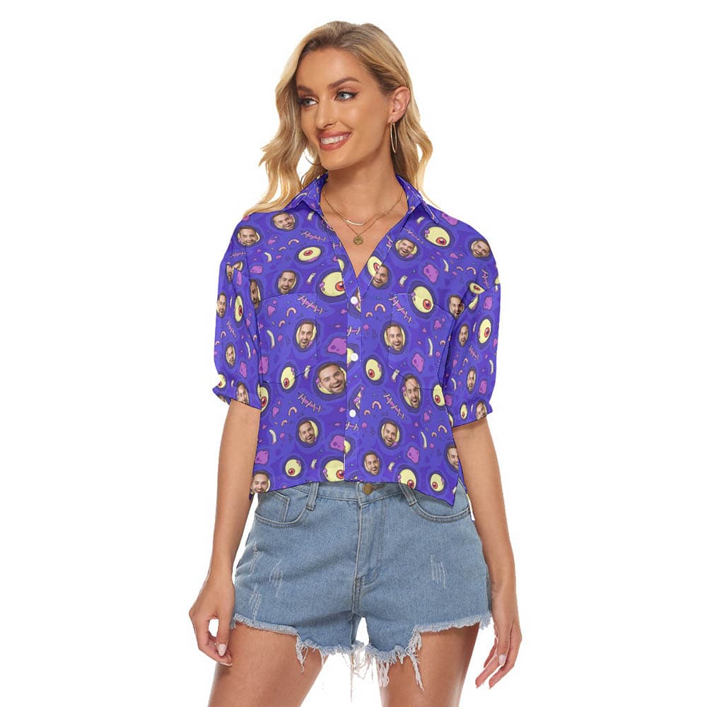 Funny Custom Face Halloween Creepy Zombie Skin Hawaiian Crop Top Shirt (1)