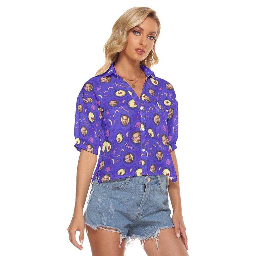 Funny Custom Face Halloween Creepy Zombie Skin Hawaiian Crop Top Shirt