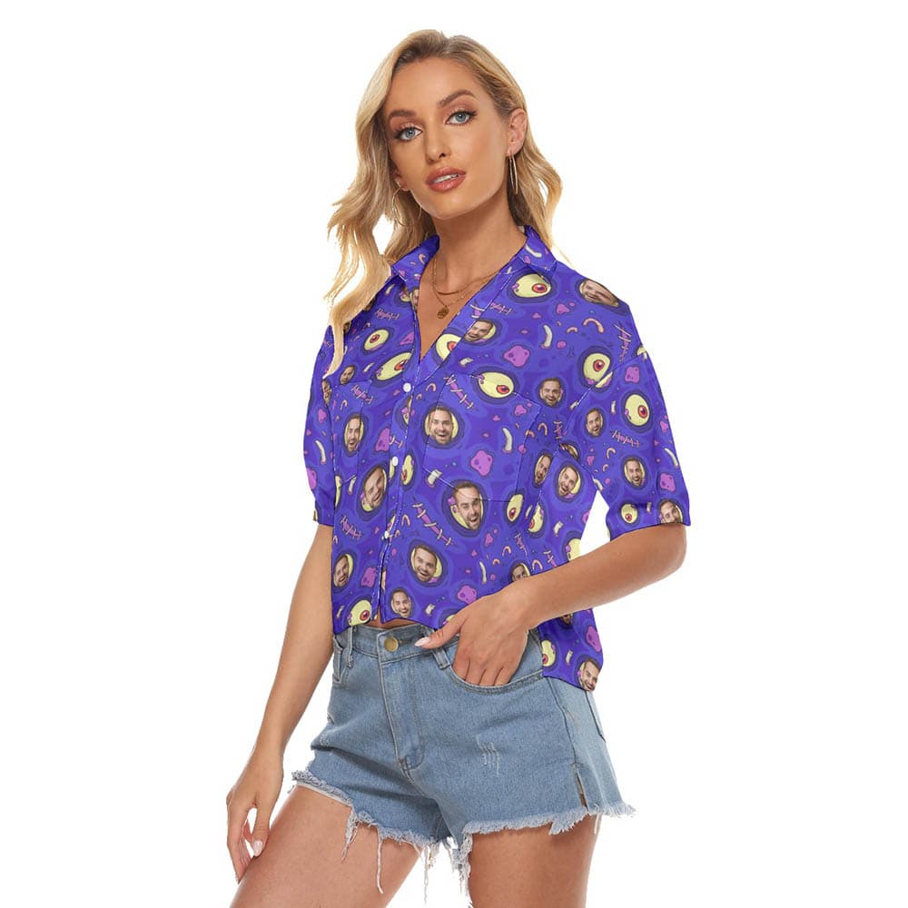 Funny Custom Face Halloween Creepy Zombie Skin Hawaiian Crop Top Shirt