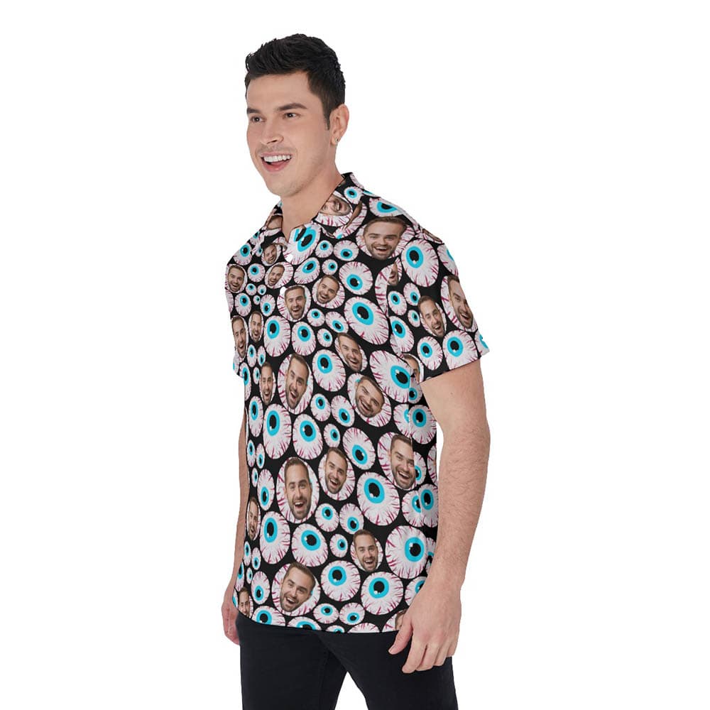 Funny Custom Face Halloween Eyeballs Hawaiian Polo Shirt For Men