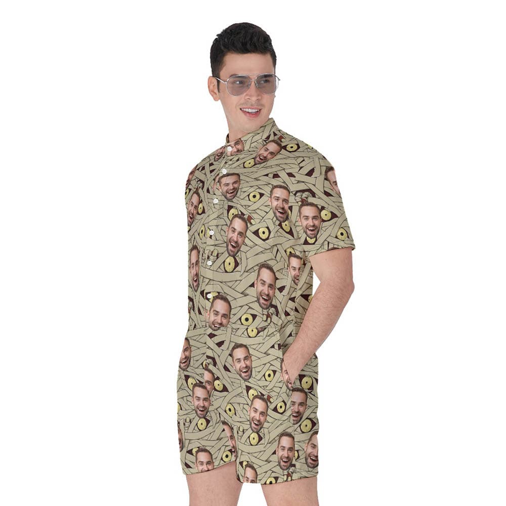 Funny Custom Face Halloween Mummy Costume Hawaiian Romper For Men
