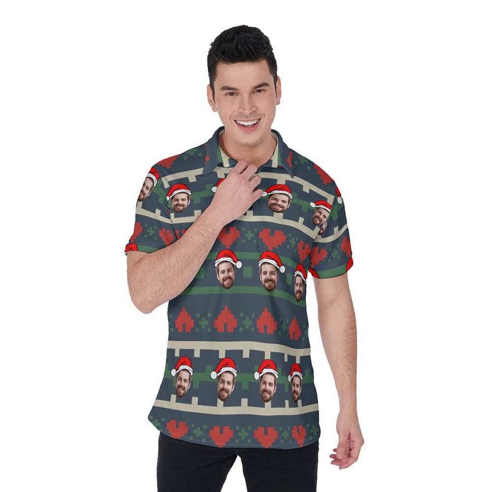 Funny Custom Face Hawaiian Ugly Christmas Polo Shirt For Men
