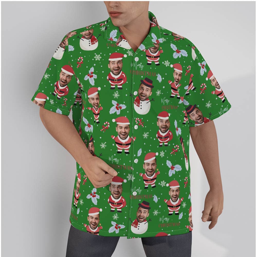 Funny Custom Face With Snowman Santa Christmas Hawaiian Shirt