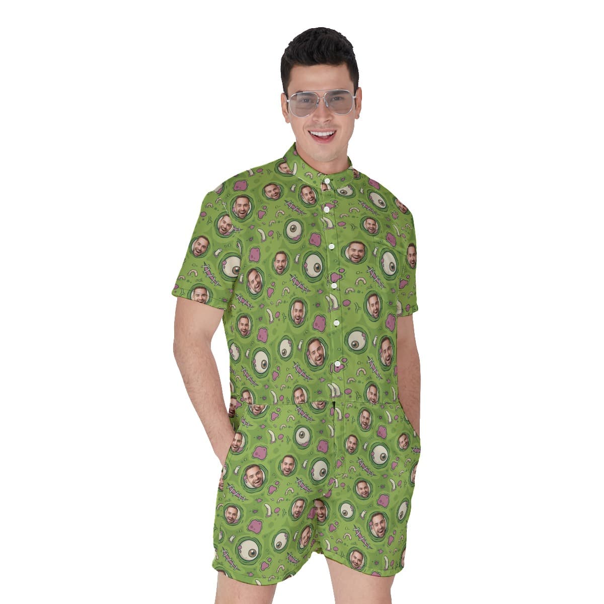 Funny Custom Face Zombie Skin Halloween Men's Hawaiian Romper