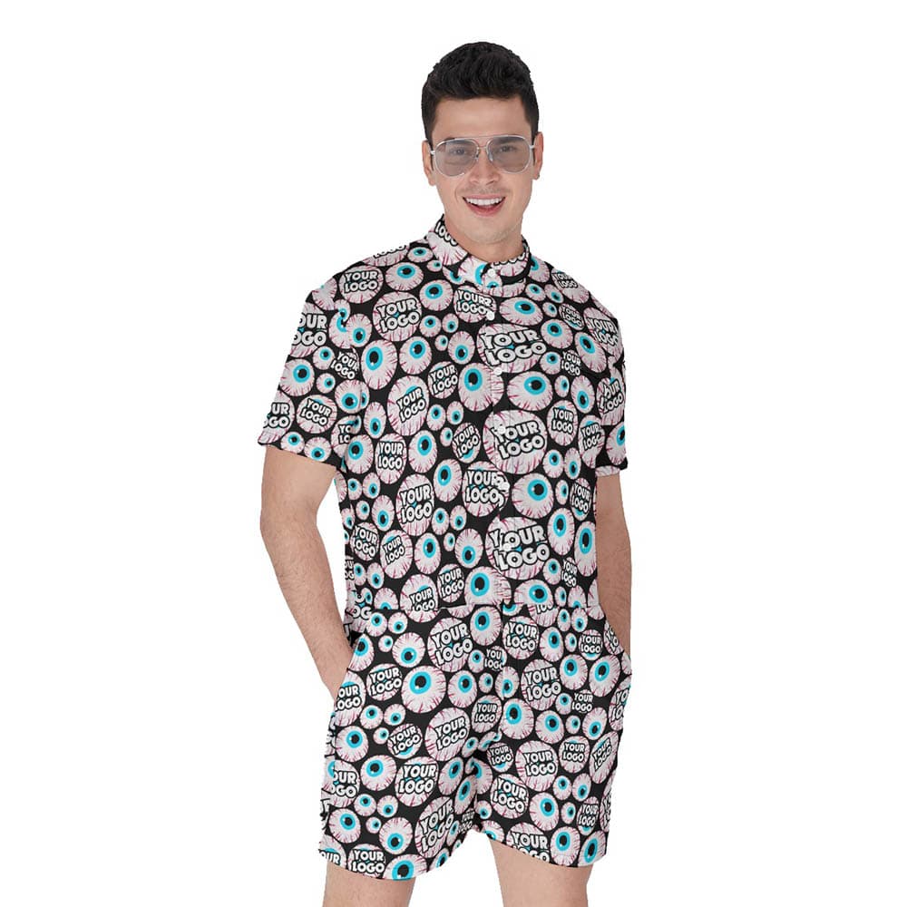 Funny Custom Logo Halloween Eyeballs Hawaiian Romper For Men (1)