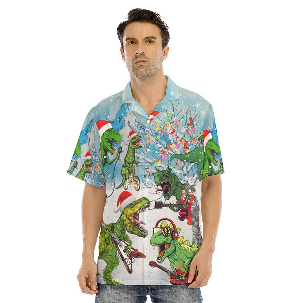 Funny Dinosaur Playing Guitar Christmas Hawaiian Shirt