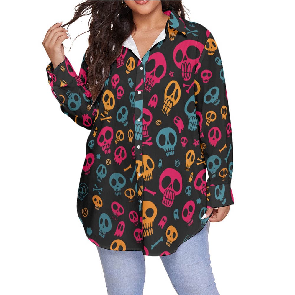 Funny Halloween Skull Hawaiian Plus Size Shirt For Women