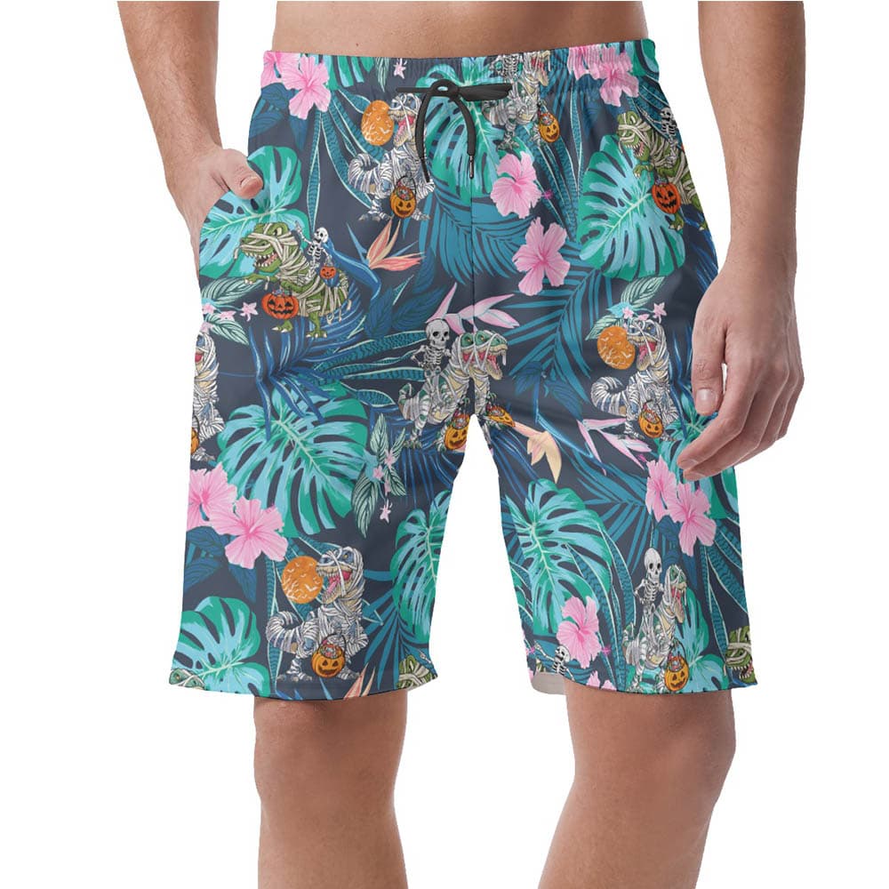 Funny Mummy Dinosaur Tropical Hawaiian Beach Shorts For Men