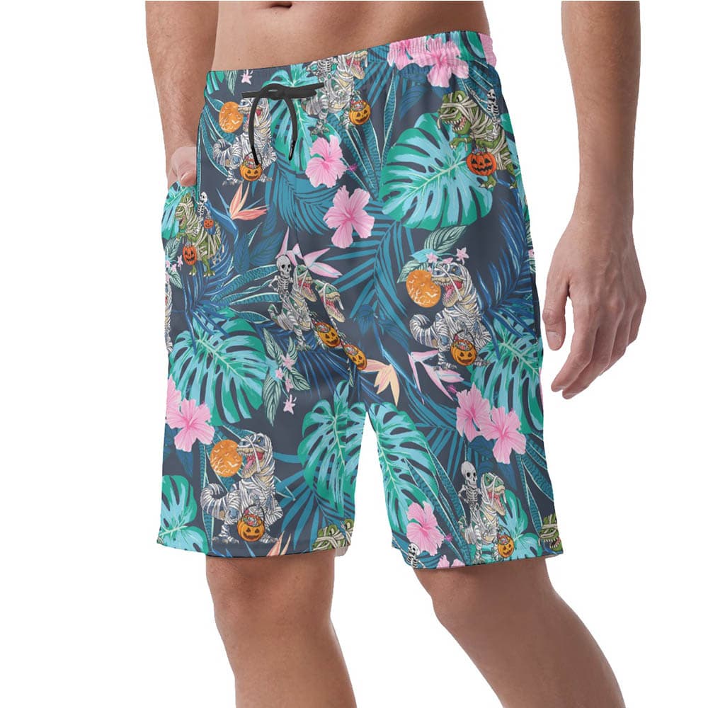 Funny Mummy Dinosaur Tropical Hawaiian Beach Shorts For Men