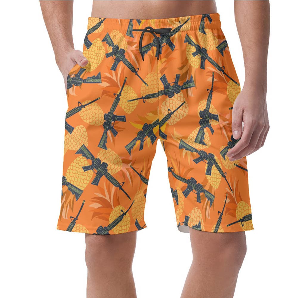 Funny Pineapple Gun Hawaiian Beach Shorts For Men
