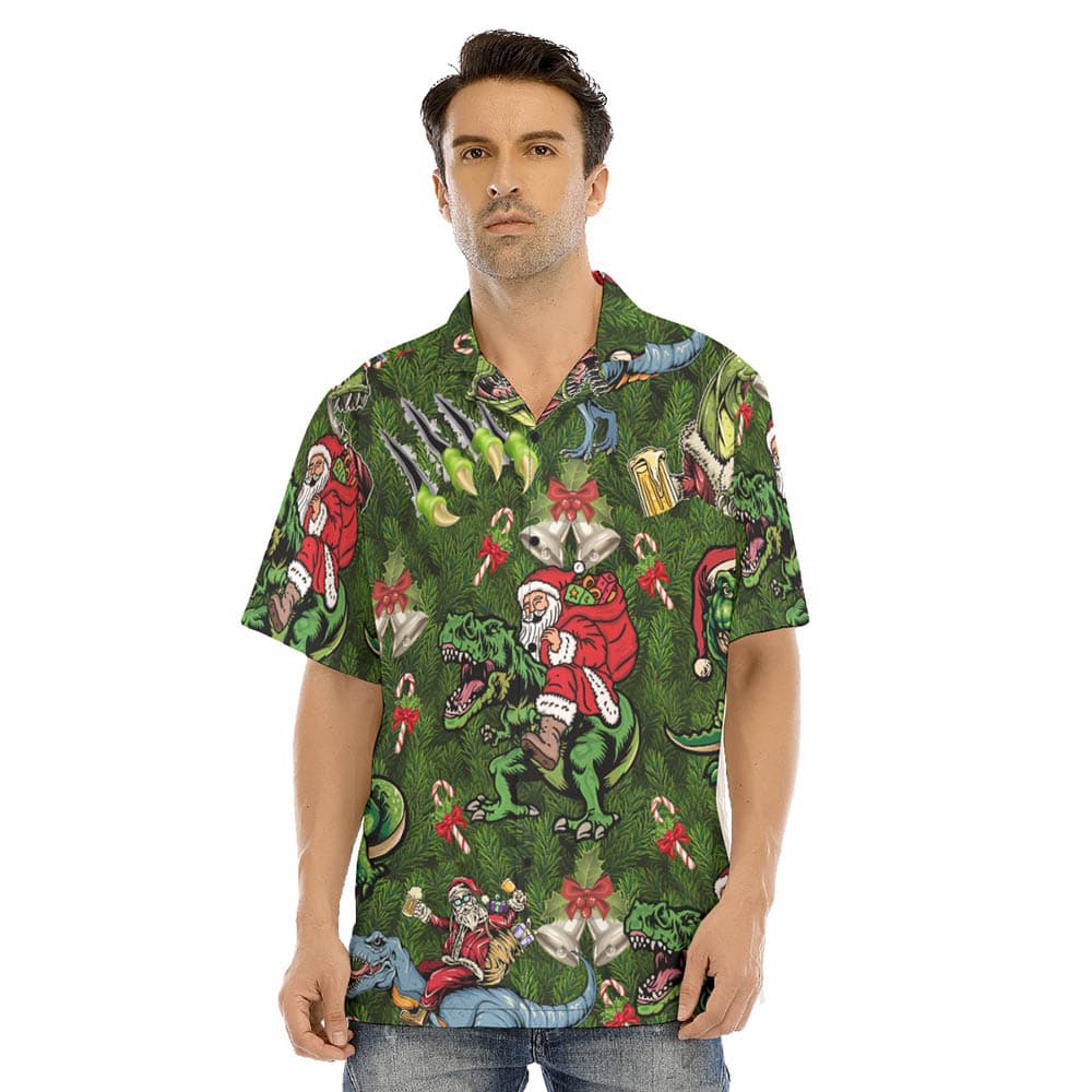 Funny Santa Claus Riding Dinosaur Christmas Hawaiian Shirt