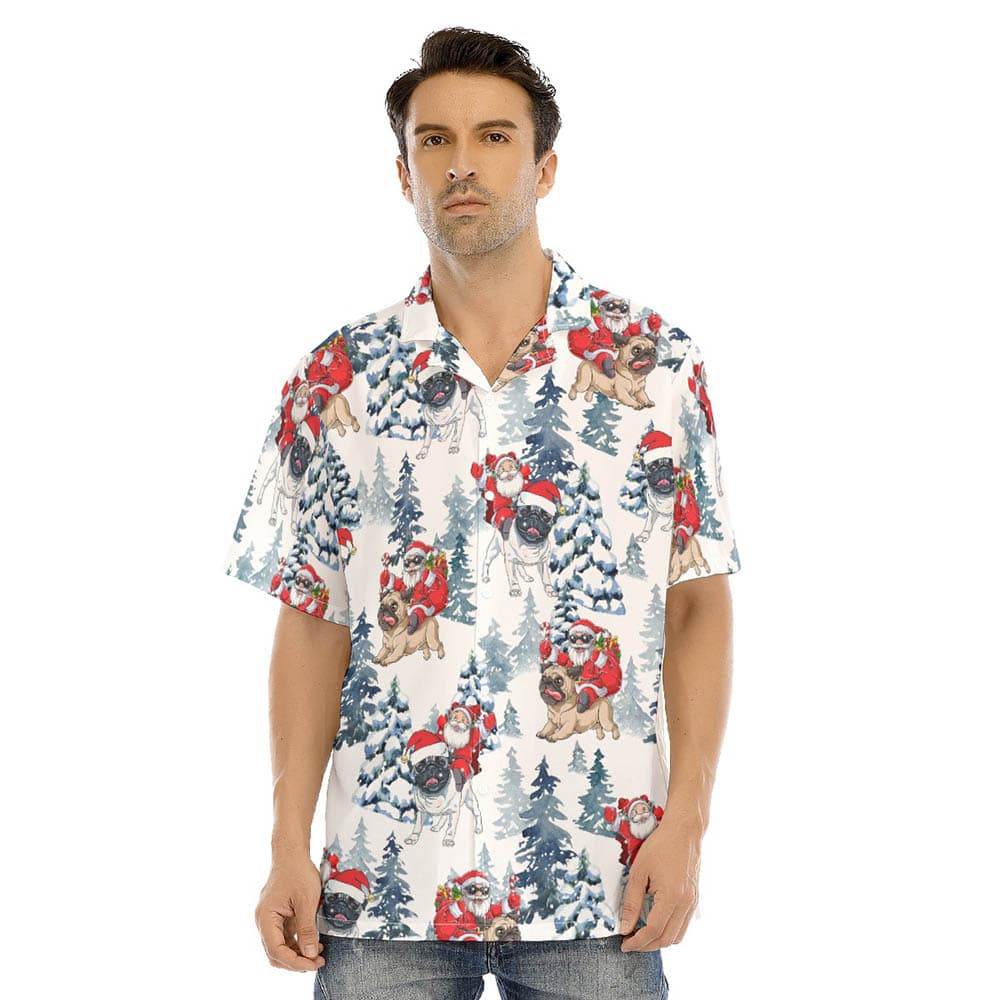Funny Santa Claus Riding Pug Christmas Hawaiian Shirt