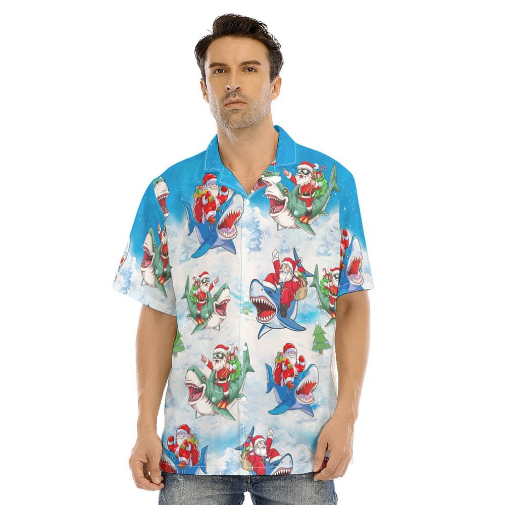 Funny Santa Claus Riding Shark Christmas Hawaiian Shirt (3)
