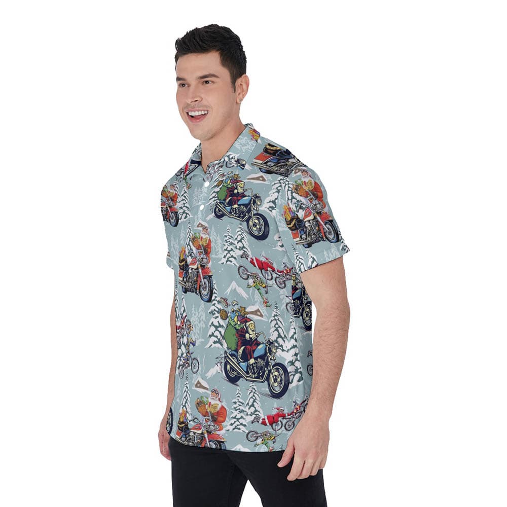 Funny Santa Riding Motorcycle Christmas Hawaiian Polo Shirt For Men