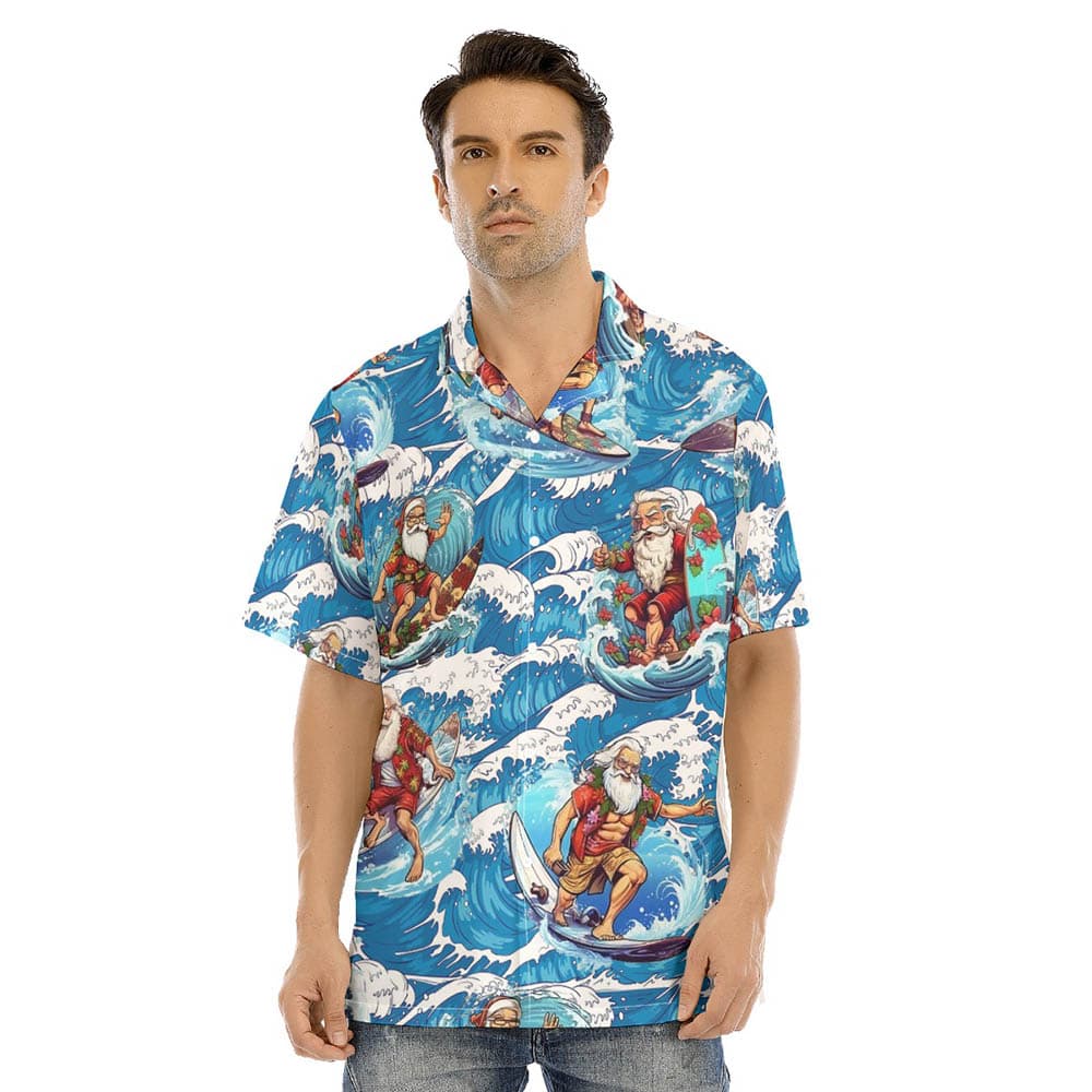 Funny Santa Surfing Men's Hawaiian Shirt