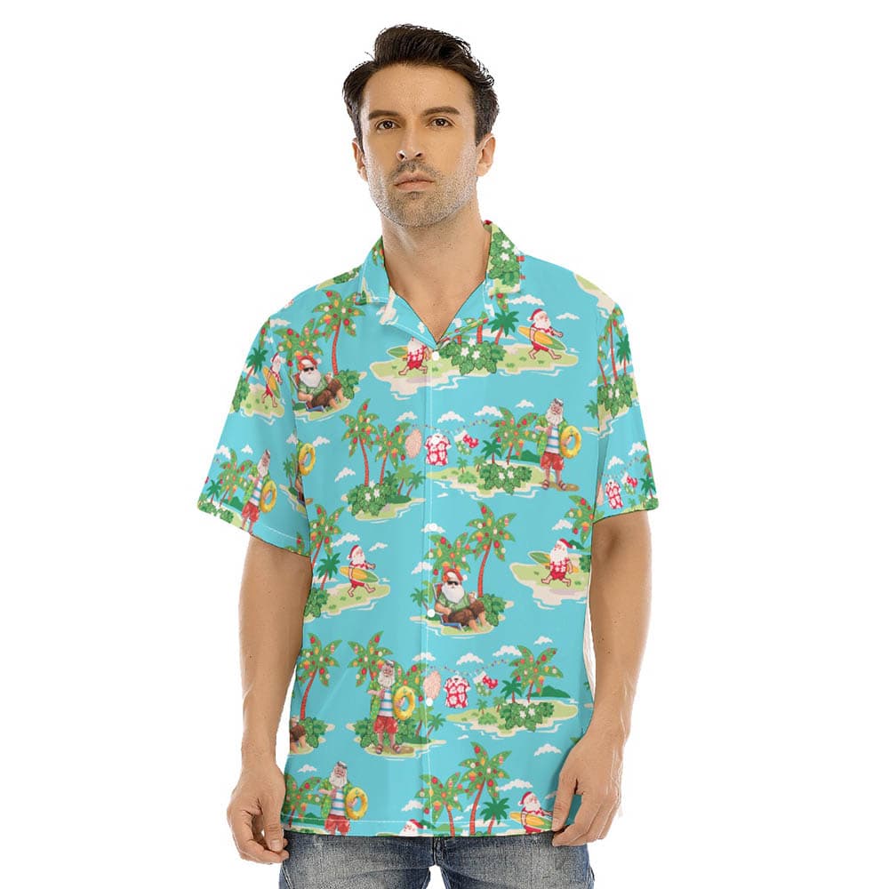 Funny Santa Surfing Summer Hawaiian Shirt