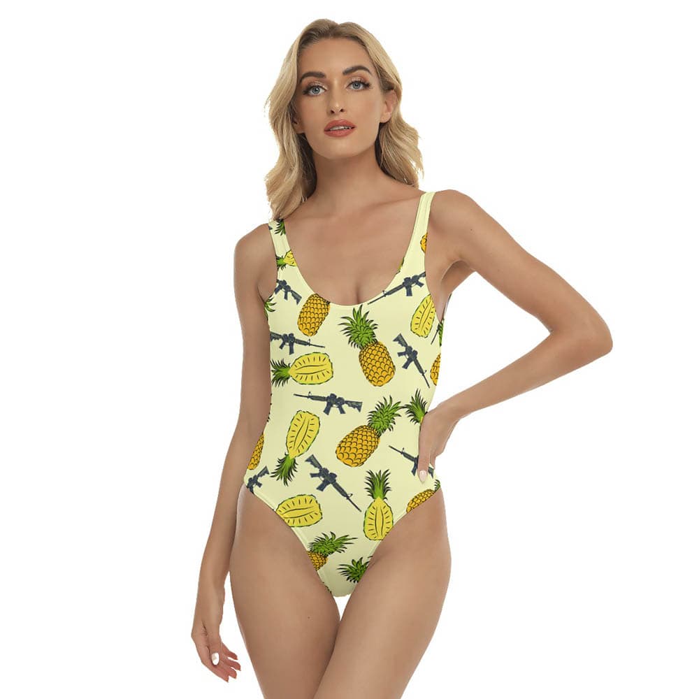Funny Tactical Gun Pineapple Yellow Hawaiian Swimsuit For Women