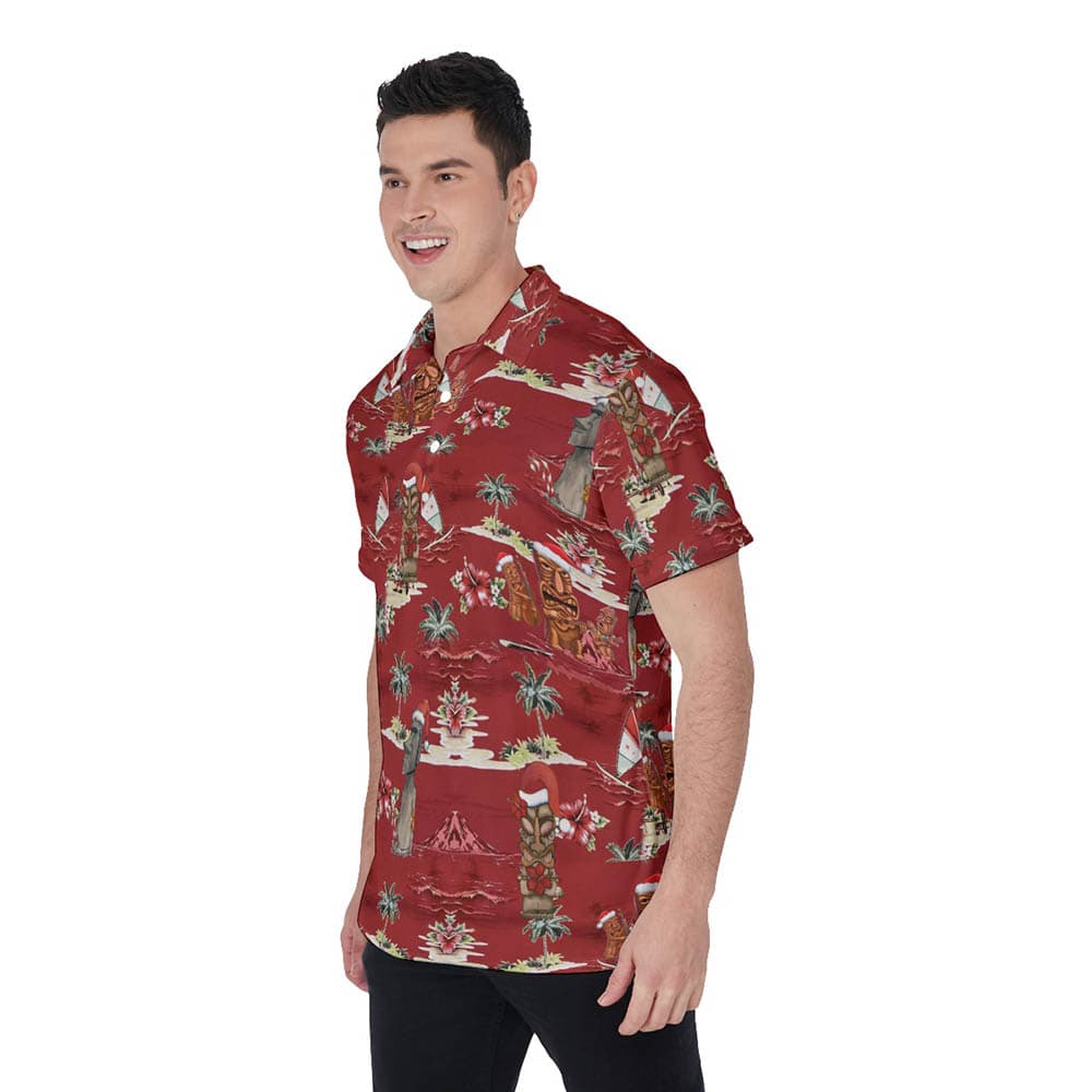Funny Tiki Christmas Tropical Classic Hawaiian Polo Shirt For Men