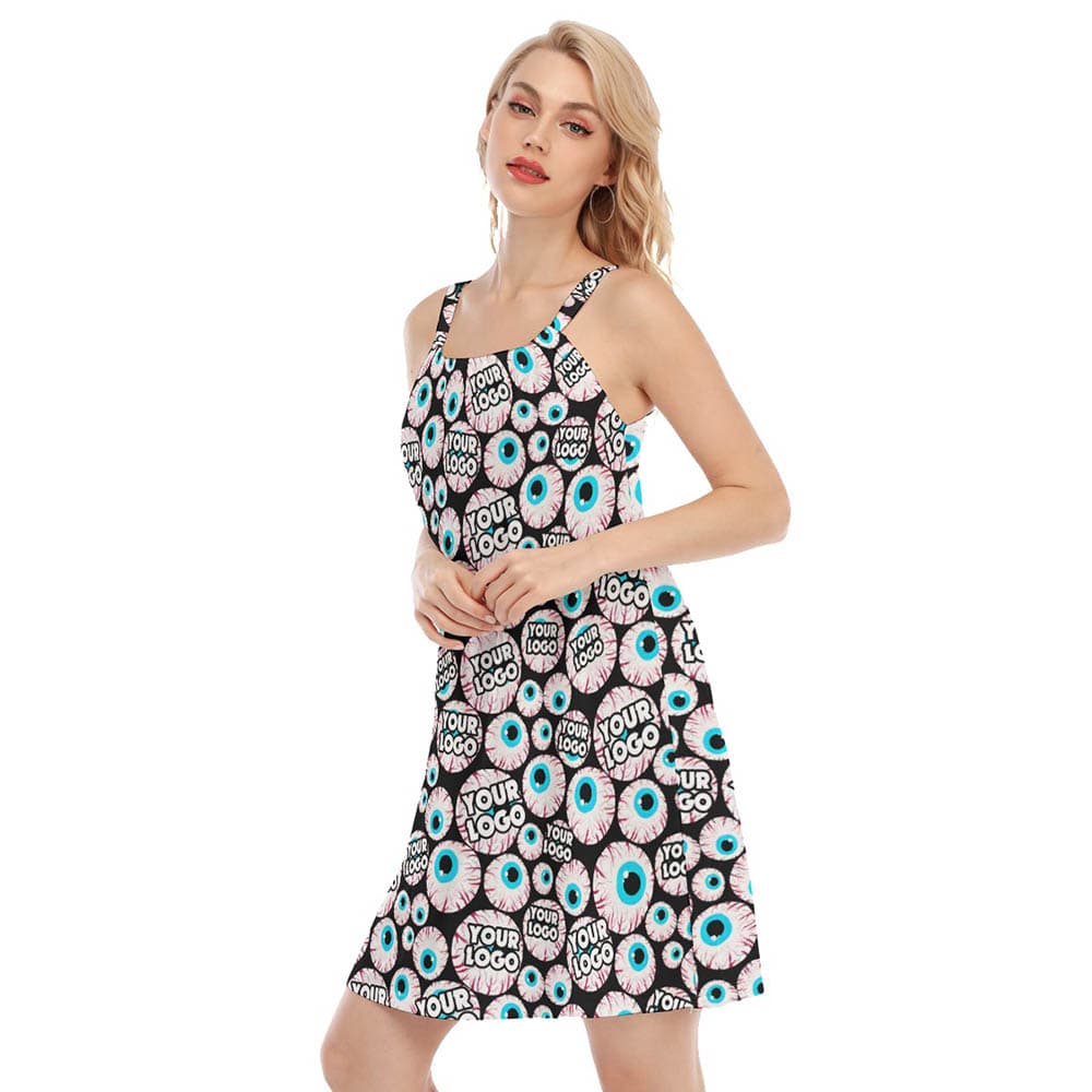 Halloween Creepy Eyeballs Custom Logo Hawaiian Cami Dresses For Women
