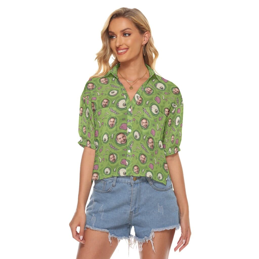 Halloween Creepy Zombie Skin Custom Face Hawaiian Cropped Shirt For Women