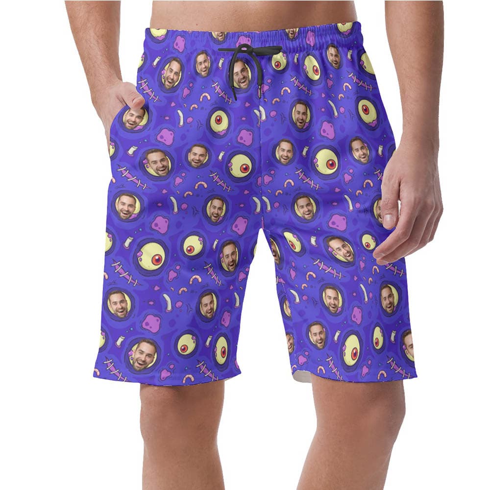 Halloween Creepy Zombie Skin Custom Face Hawaiian Men's Shorts
