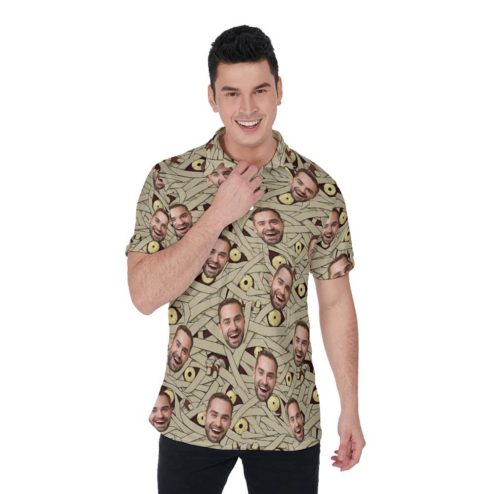 Halloween Mummy Costume Custom Face Hawaiian Polo Shirt