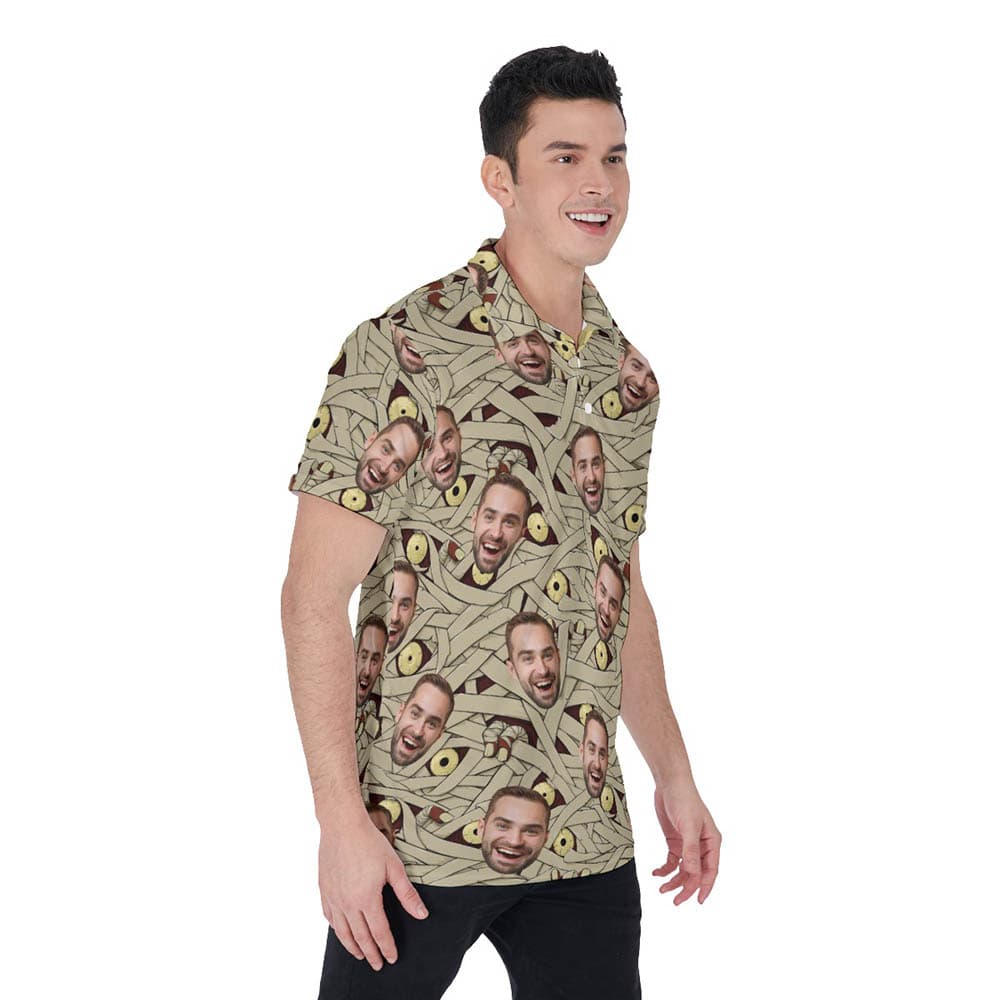 Halloween Mummy Costume Custom Face Hawaiian Polo Shirt