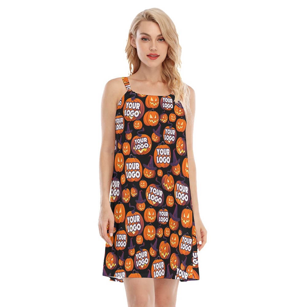 Halloween Pumpkin Custom Logo Hawaiian Cami Dress For Women