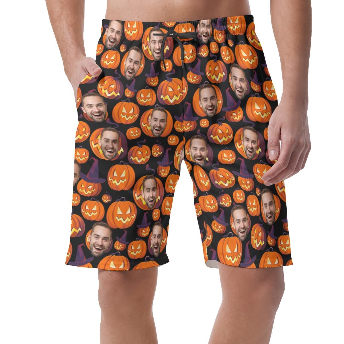 Halloween Scary Pumpkin Custom Face Hawaiian Beach Shorts For Men