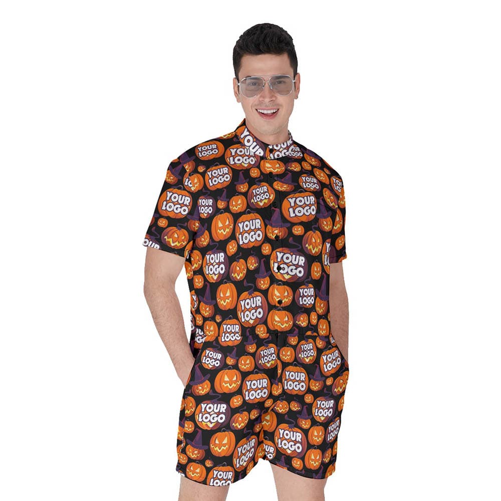 Halloween Scary Pumpkin Custom Logo Hawaiian Romper For Men