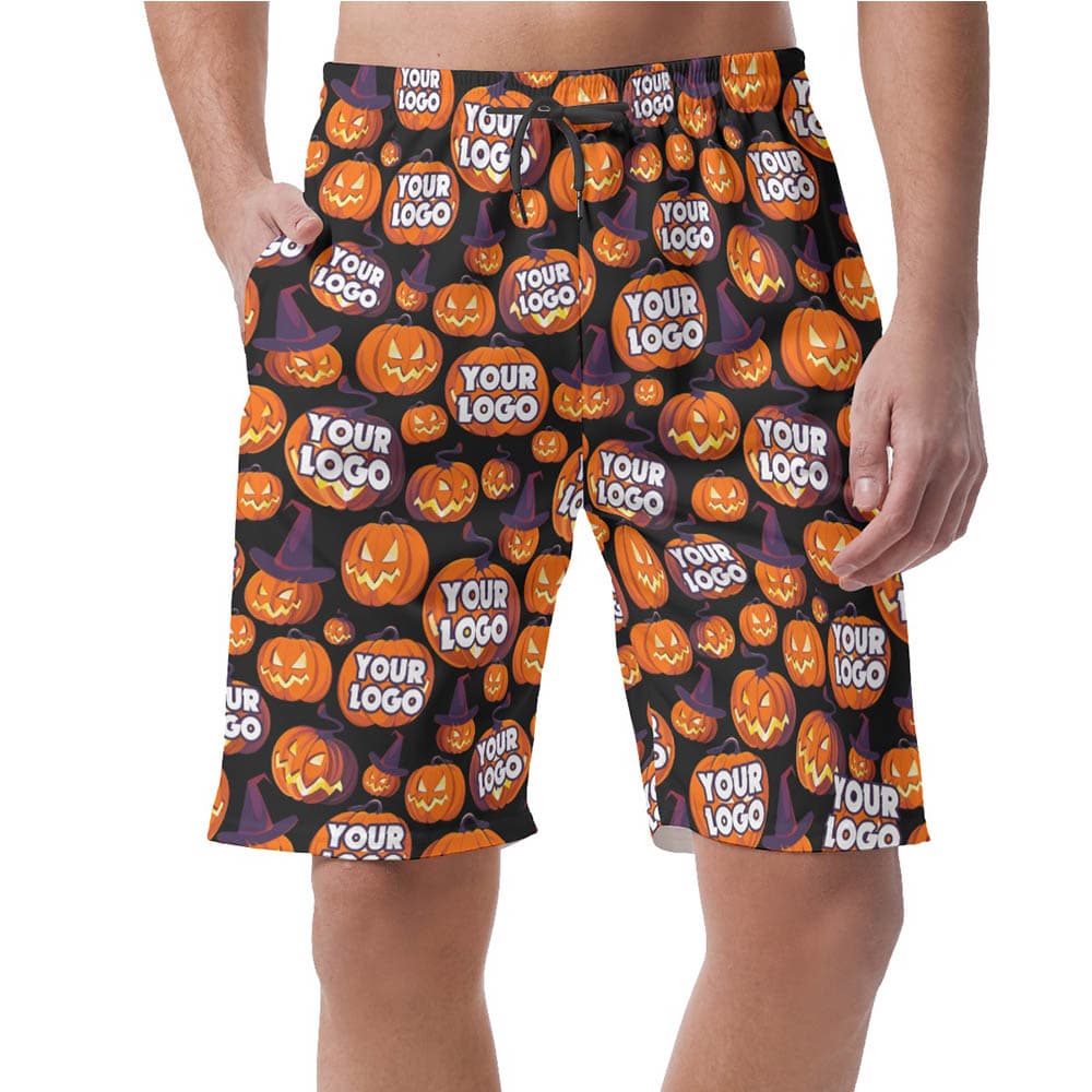 Halloween Scary Pumpkin Hawaiian Beach Shorts With Custom Logo