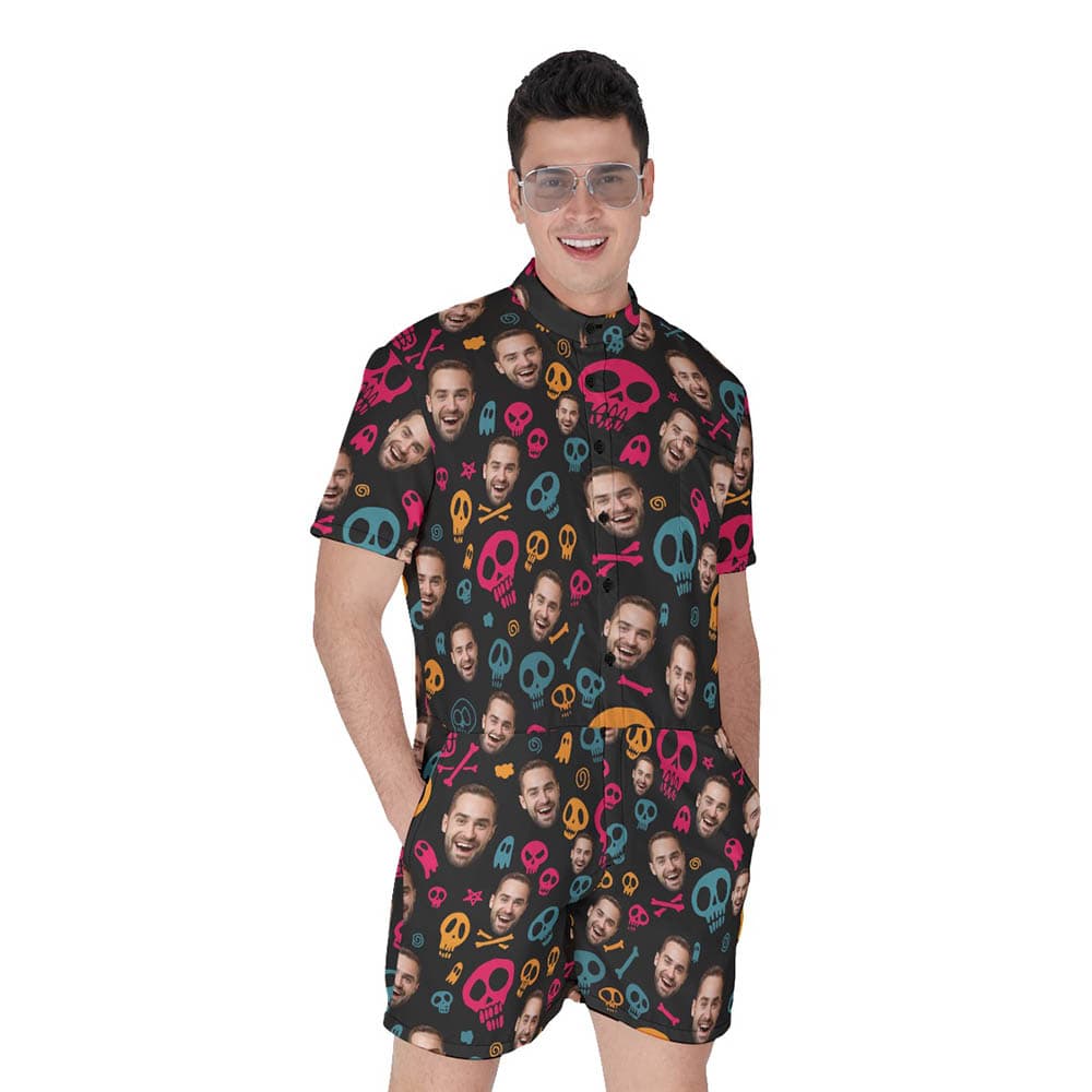 Halloween Skull Hawaiian Romper With Custom Face