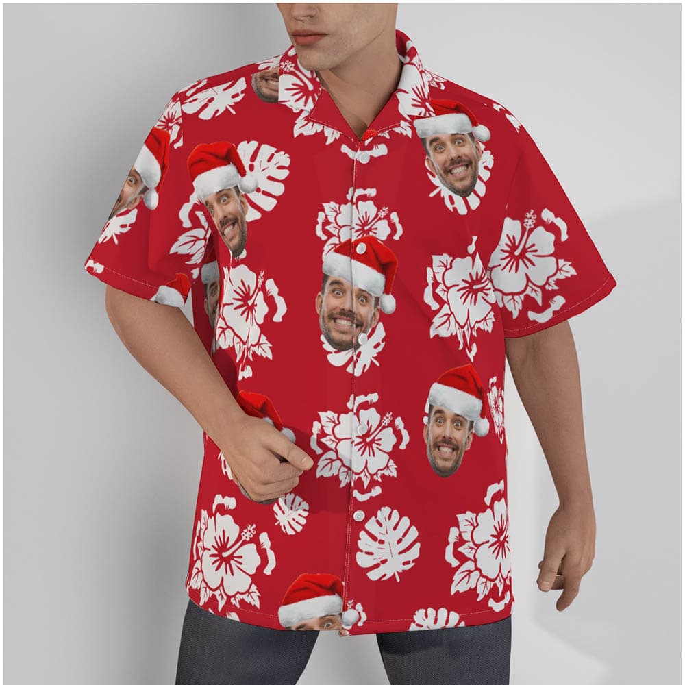 Hibiscus Custom Face Christmas Men's Hawaiian Shirt