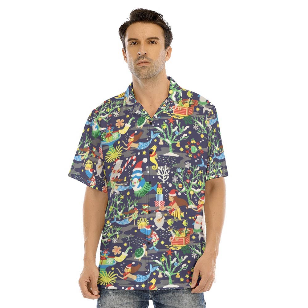 Ocean Creatures Christmas Navy Hawaiian Shirt