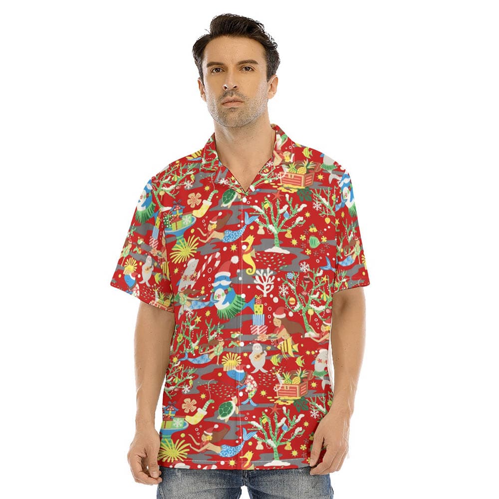 Ocean Creatures Vintage Christmas Red Hawaiian Shirt