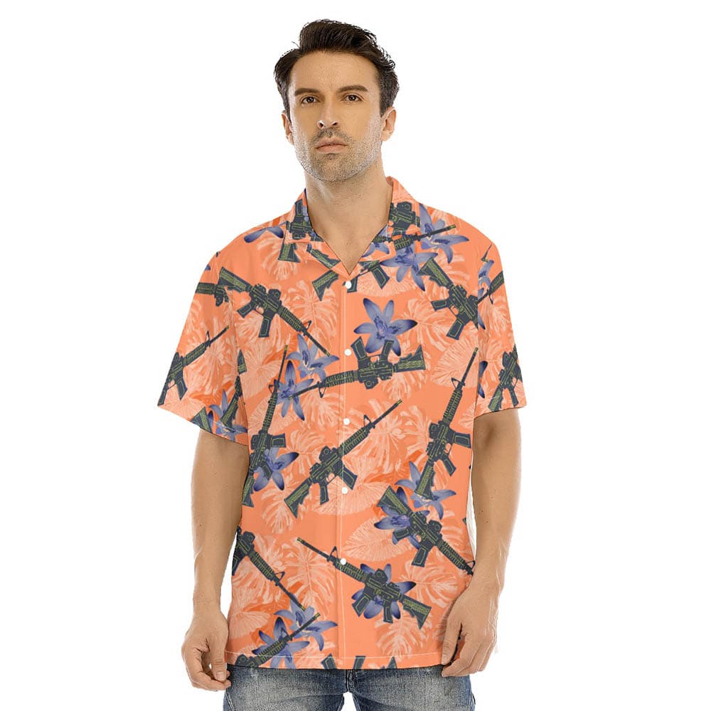 Orange Floral Tactical Gun Men's Hawaiian Shirt