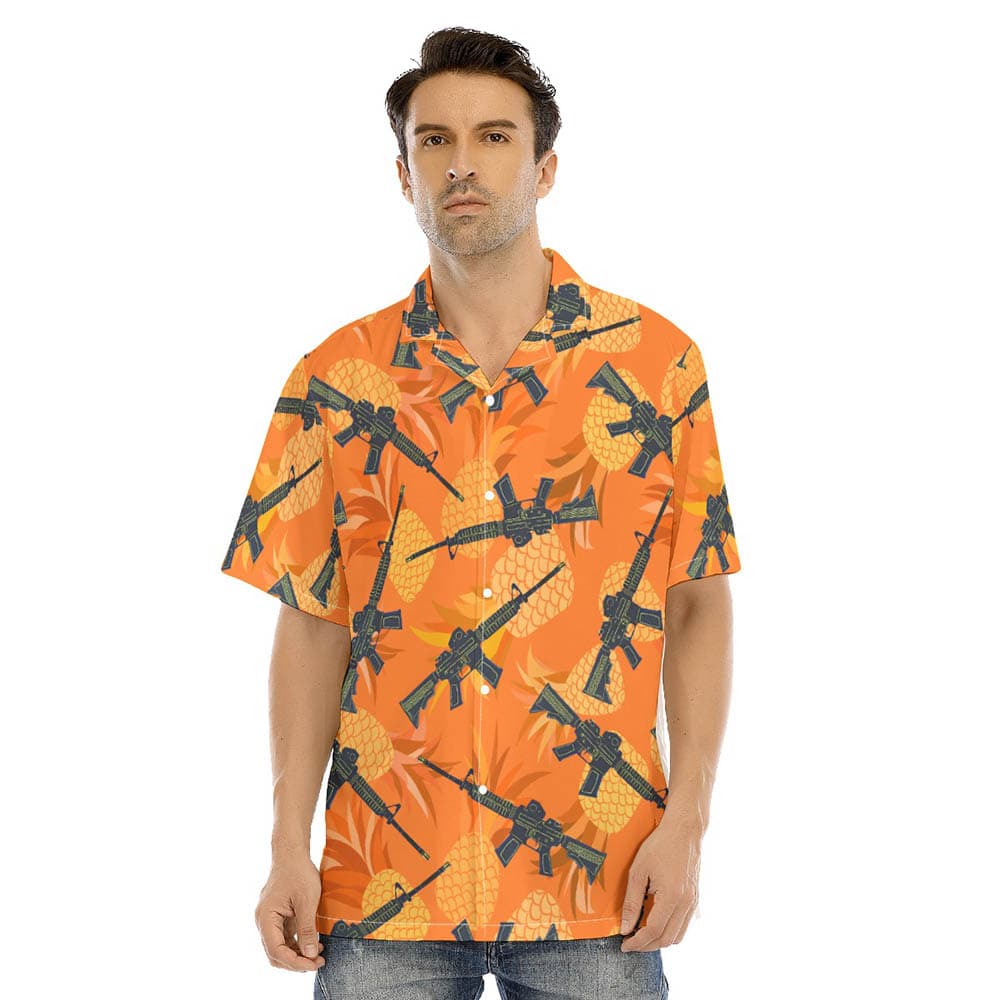 Pineapple Tactical Gun Orange Hawaiian Shirt
