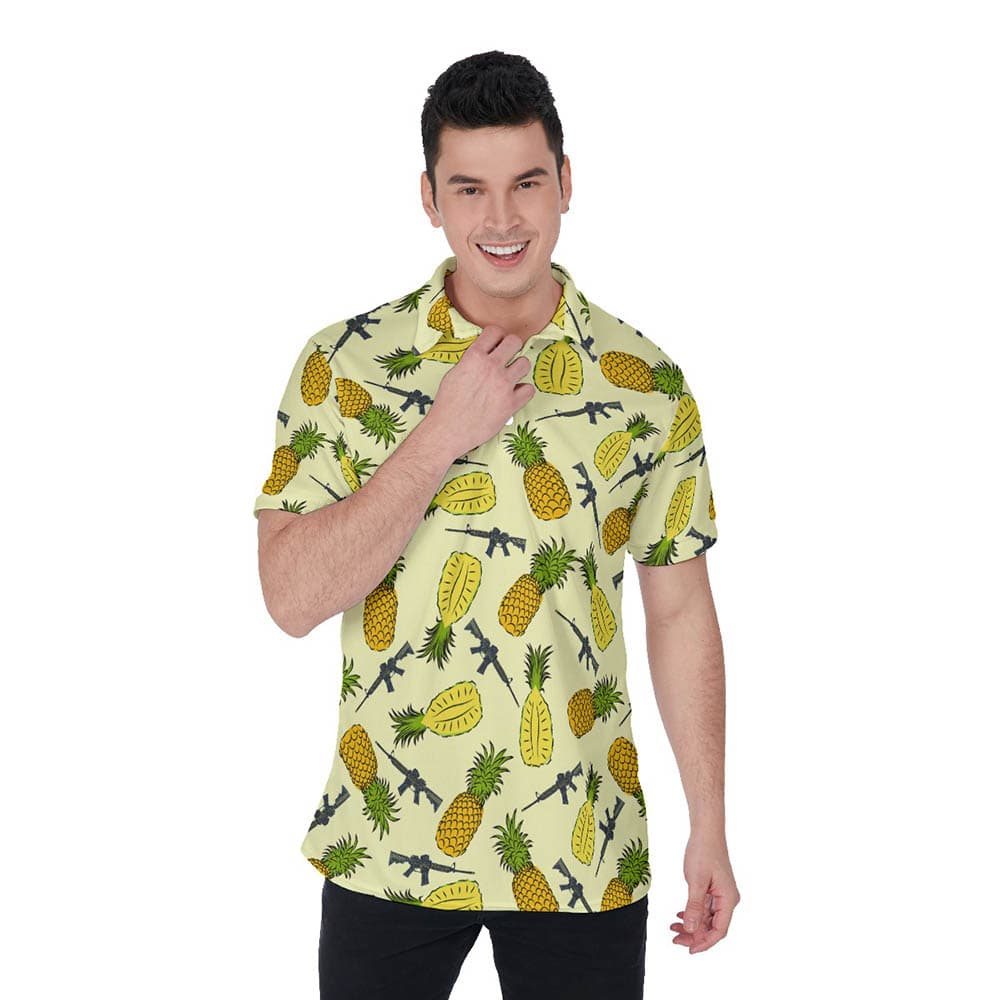 Pineapple Tactical Gun Yellow Hawaiian Men's Polo Shirt