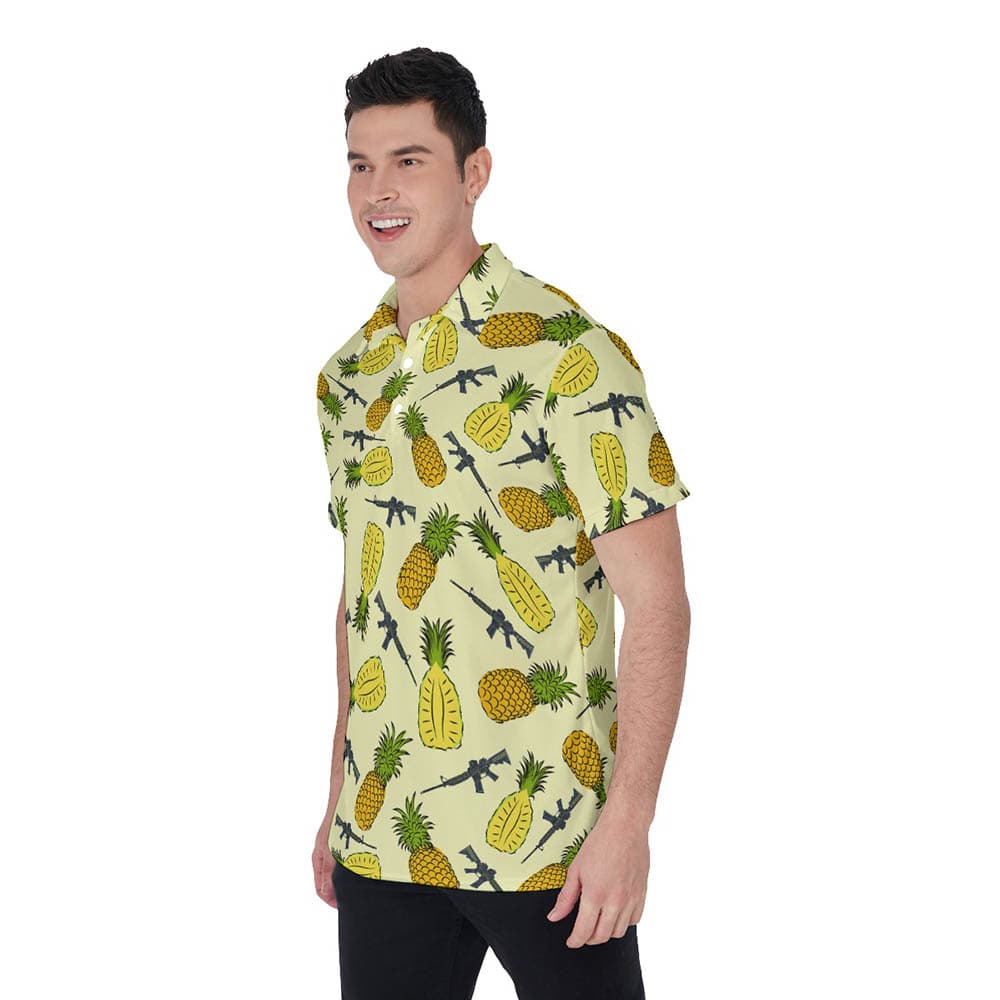 Pineapple Tactical Gun Yellow Hawaiian Men's Polo Shirt